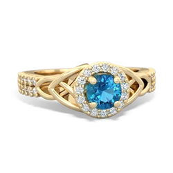 London Topaz Celtic Knot Halo 14K Yellow Gold ring R26445RH