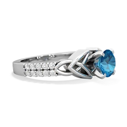 London Topaz Celtic Knot 6Mm Round Engagement 14K White Gold ring R26446RD