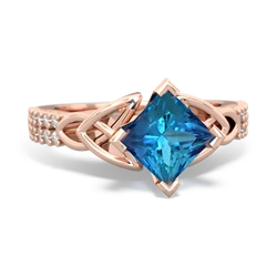 London Topaz Celtic Knot 6Mm Princess Engagement 14K Rose Gold ring R26446SQ