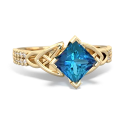 London Topaz Celtic Knot 6Mm Princess Engagement 14K Yellow Gold ring R26446SQ