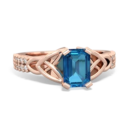 London Topaz Celtic Knot 7X5 Emerald-Cut Engagement 14K Rose Gold ring R26447EM