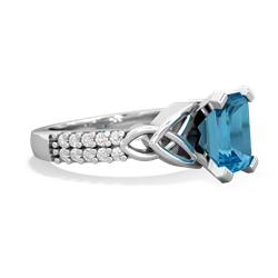 London Topaz Celtic Knot 8X6 Emerald-Cut Engagement 14K White Gold ring R26448EM