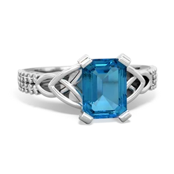 London Topaz Celtic Knot 8X6 Emerald-Cut Engagement 14K White Gold ring R26448EM