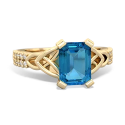 London Topaz Celtic Knot 8X6 Emerald-Cut Engagement 14K Yellow Gold ring R26448EM