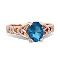 London Topaz Celtic Knot 8X6 Oval Engagement 14K Rose Gold ring R26448VL