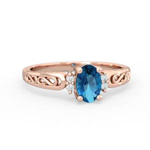London Topaz Filligree Scroll Oval 14K Rose Gold ring R0812