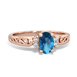 London Topaz Filligree Scroll Oval 14K Rose Gold ring R0812