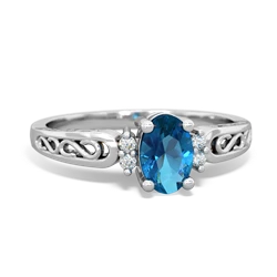 London Topaz Filligree Scroll Oval 14K White Gold ring R0812