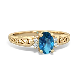 London Topaz Filligree Scroll Oval 14K Yellow Gold ring R0812