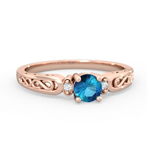 London Topaz Filligree Scroll Round 14K Rose Gold ring R0829
