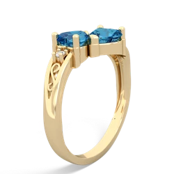 London Topaz Snuggling Hearts 14K Yellow Gold ring R2178