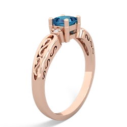 London Topaz Filligree Scroll Square 14K Rose Gold ring R2430