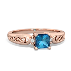 London Topaz Filligree Scroll Square 14K Rose Gold ring R2430