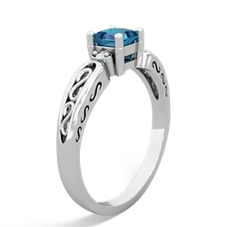 London Topaz Filligree Scroll Square 14K White Gold ring R2430