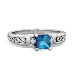 London Topaz Filligree Scroll Square 14K White Gold ring R2430