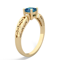 London Topaz Filligree Scroll Square 14K Yellow Gold ring R2430