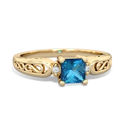 London Topaz Filligree Scroll Square 14K Yellow Gold ring R2430