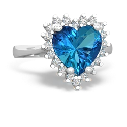 London Topaz Sparkling Halo Heart 14K White Gold ring R0391