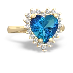 London Topaz Sparkling Halo Heart 14K Yellow Gold ring R0391