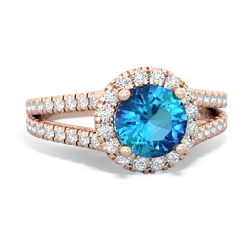 London Topaz Pave Halo 14K Rose Gold ring R5490