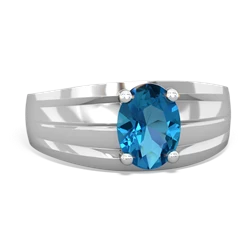 London Topaz Men's Two Lane 14K White Gold ring R0363