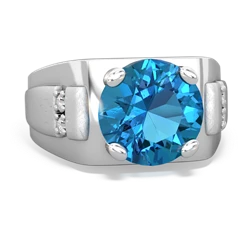 London Topaz Men's 9Mm Round 14K White Gold ring R1822