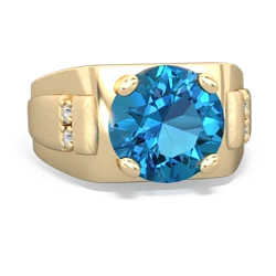 London Topaz Men's 9Mm Round 14K Yellow Gold ring R1822