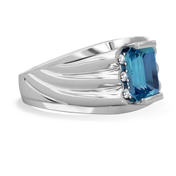 London Topaz Men's 9X7mm Emerald-Cut 14K White Gold ring R1835