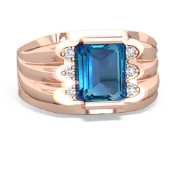 London Topaz Men's 9X7mm Emerald-Cut 14K Rose Gold ring R1835