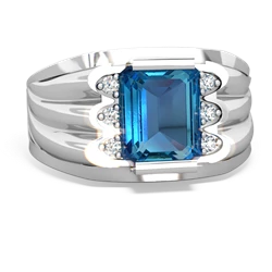 London Topaz Men's 9X7mm Emerald-Cut 14K White Gold ring R1835