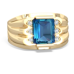 London Topaz Men's 9X7mm Emerald-Cut 14K Yellow Gold ring R1835