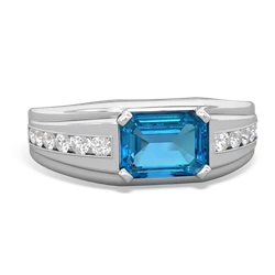 London Topaz Men's Diamond Channel 14K White Gold ring R0500