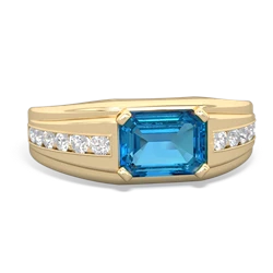 London Topaz Men's Diamond Channel 14K Yellow Gold ring R0500