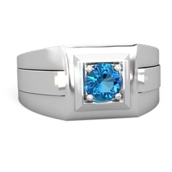 London Topaz Men's Squared Circle 14K White Gold ring R0480