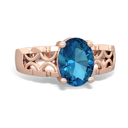 London Topaz Art Deco Filigree 14K Rose Gold ring R2322