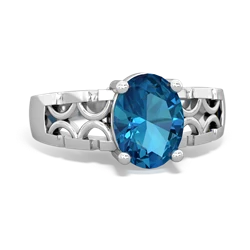 London Topaz Art Deco Filigree 14K White Gold ring R2322