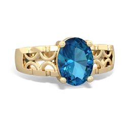 London Topaz Art Deco Filigree 14K Yellow Gold ring R2322