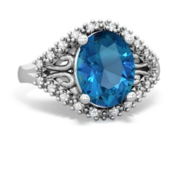 London Topaz Antique Style Cocktail 14K White Gold ring R2564