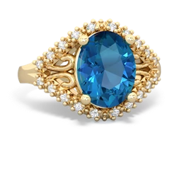 London Topaz Antique Style Cocktail 14K Yellow Gold ring R2564