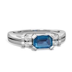 London Topaz Art Deco East-West 14K White Gold ring R2590