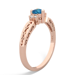 London Topaz Filligree Scroll Heart 14K Rose Gold ring R2429