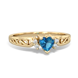 London Topaz Filligree Scroll Heart 14K Yellow Gold ring R2429