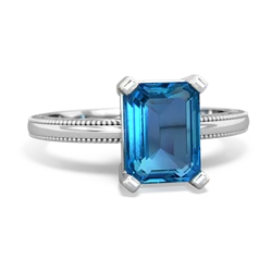 London Topaz Milgrain Scroll 14K White Gold ring R2338