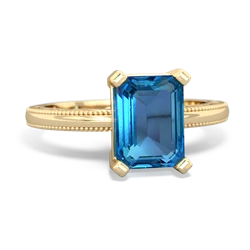 London Topaz Milgrain Scroll 14K Yellow Gold ring R2338