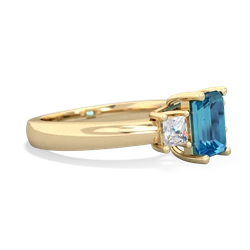 London Topaz Diamond Three Stone Emerald-Cut Trellis 14K Yellow Gold ring R4021