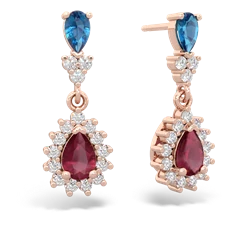 London Topaz Halo Pear Dangle 14K Rose Gold earrings E1882