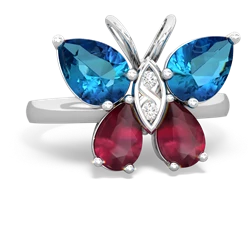 London Topaz Butterfly 14K White Gold ring R2215