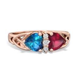 London Topaz Celtic Knot Double Heart 14K Rose Gold ring R5040