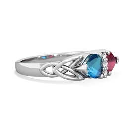 London Topaz Celtic Knot Double Heart 14K White Gold ring R5040