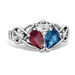 London Topaz 'One Heart' Celtic Knot Claddagh 14K White Gold ring R5322